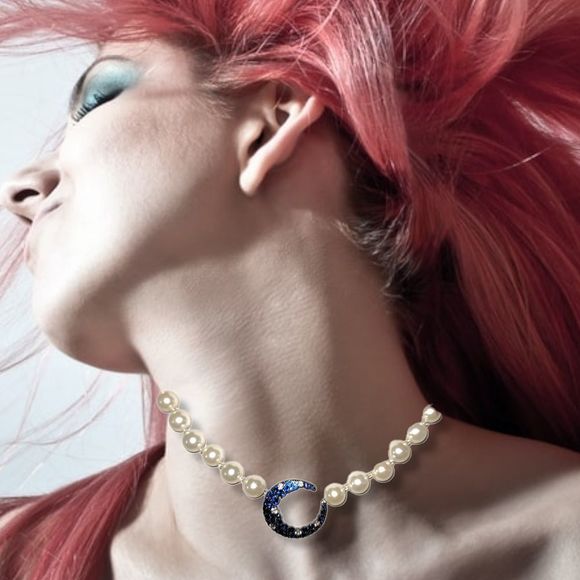 Eye Candy The Luxe Collection Blue and White CZ Moon Round Shell Pearls 18" - Picture 5 of 9